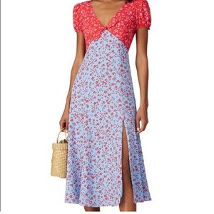 Likely Red and Blue Floral Midi Dress